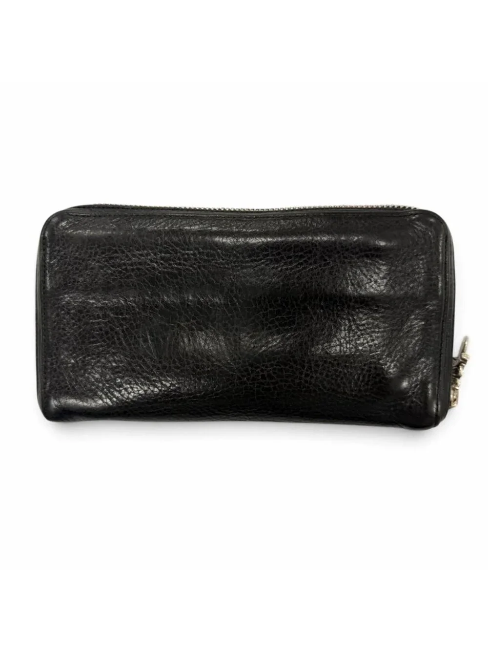 Chrome Hearts Rec Zip Plane Leather 925 Round Zip Wallet Black Silver